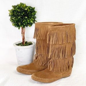 Leather moccasin boots